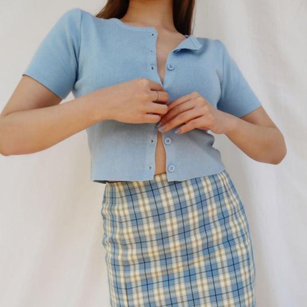 90's Girl On The Go Cropped Cardigan (Blue)